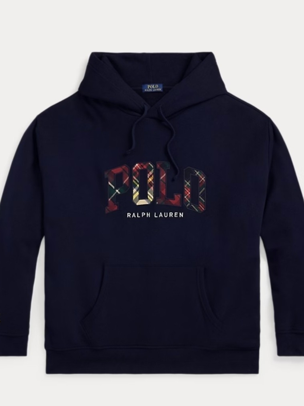 Big Fit Plaid-logo fleece hoodie.